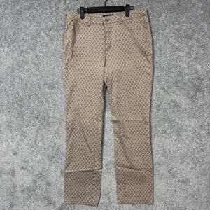 Charter Club Lexington Straight Jeans Women 12 Tan Geometric Trellis Mod Coastal